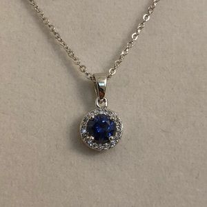 CZ pendant with sapphire inlays